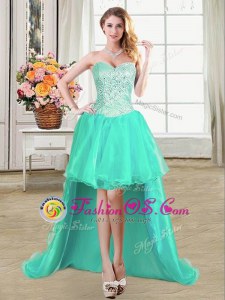 Turquoise Prom and Party and For with Beading and Ruffles and Pick Ups Sweetheart Sleeveless Lace Up