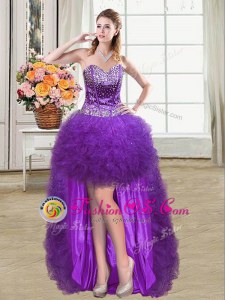 Artistic Eggplant Purple Sleeveless Tulle Lace Up Evening Dresses for Prom and Party