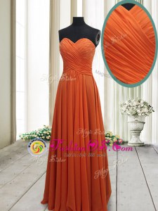 Decent Column/Sheath Homecoming Dress Orange Red Sweetheart Chiffon Sleeveless Floor Length Lace Up