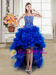 Royal Blue Sleeveless Organza Lace Up Prom Dresses for Prom and Party