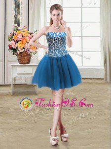 Best Sweetheart Sleeveless Cocktail Dresses Mini Length Beading Teal Tulle