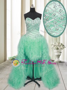 Colorful Apple Green A-line Sweetheart Sleeveless Tulle With Brush Train Lace Up Beading and Ruffles Prom Dress