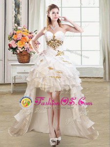 Dynamic White Ball Gowns Sweetheart Sleeveless Organza High Low Lace Up Beading and Ruffles Homecoming Dress
