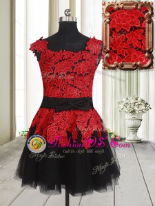 Red And Black Homecoming Dress Prom and Party and For with Appliques Square Sleeveless Zipper
