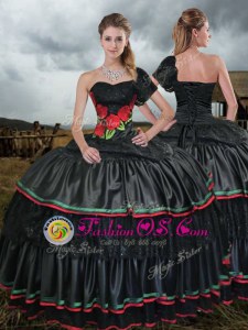 Stunning One Shoulder With Train Ball Gowns Sleeveless Black 15 Quinceanera Dress Sweep Train Lace Up