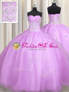 Sweetheart Sleeveless Sweet 16 Quinceanera Dress Floor Length Beading and Appliques Lilac Organza