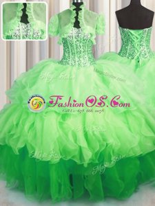 Customized Visible Boning Bling-bling Sleeveless Organza Lace Up Quinceanera Gown for Military Ball and Sweet 16 and Quinceanera