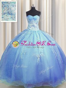 Zipper Up Floor Length Zipper Sweet 16 Quinceanera Dress Blue and In for Military Ball and Sweet 16 and Quinceanera with Beading and Appliques