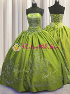 Beautiful Olive Green Sleeveless Beading and Embroidery Floor Length Quinceanera Gowns