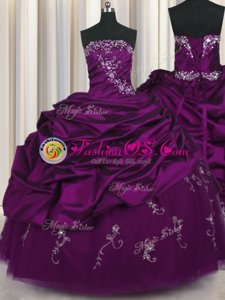 Colorful Purple Quinceanera Gowns Military Ball and Sweet 16 and Quinceanera and For with Beading and Embroidery and Pick Ups Strapless Sleeveless Lace Up
