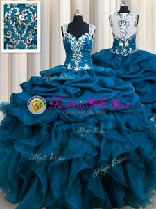 Zipple Up See Through Back Sleeveless Beading and Ruffles and Sequins and Pick Ups Zipper Quinceanera Dresses