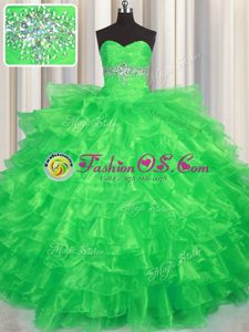 Ruffled Layers Floor Length Green Sweet 16 Dress Sweetheart Sleeveless Lace Up
