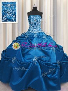 Fancy Floor Length Teal Quinceanera Gown Taffeta Sleeveless Beading and Appliques and Embroidery