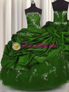 Zipple Up Brush Train Big Puffy Yellow Green Sleeveless Beading and Appliques Zipper Quince Ball Gowns