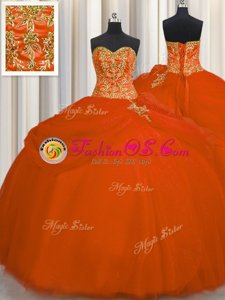 Hot Selling Ball Gowns Sweet 16 Dresses Orange Red Sweetheart Tulle Sleeveless Floor Length Lace Up