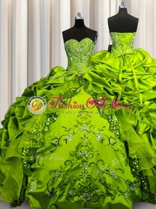 Olive Green Sweet 16 Quinceanera Dress Military Ball and Sweet 16 and Quinceanera and For with Beading and Embroidery and Ruffles and Sequins and Pick Ups Sweetheart Sleeveless Lace Up
