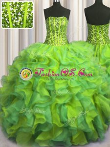 Adorable Visible Boning Beaded Bodice Multi-color Quinceanera Gown Military Ball and Sweet 16 and Quinceanera and For with Beading and Ruffles Strapless Sleeveless Lace Up