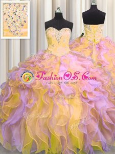 Exceptional Multi-color Ball Gowns Beading and Appliques and Ruffles 15th Birthday Dress Lace Up Organza Sleeveless Floor Length