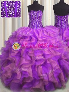 Luxury Three Piece Multi-color Lace Up Quinceanera Gown Beading and Ruffles Sleeveless