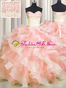 Gorgeous Visible Boning Two Tone Ball Gowns Quinceanera Gown Multi-color Sweetheart Organza Sleeveless Floor Length Lace Up