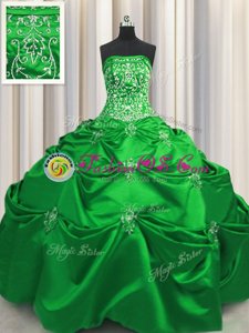Embroidery Floor Length Green Sweet 16 Dresses Strapless Sleeveless Lace Up