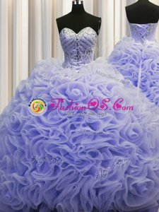 Custom Fit Rolling Flowers Sleeveless Brush Train Lace Up Beading and Pick Ups Sweet 16 Dresses