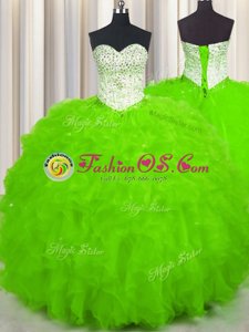 Tulle Lace Up Sweetheart Sleeveless Floor Length Sweet 16 Quinceanera Dress Beading and Ruffles