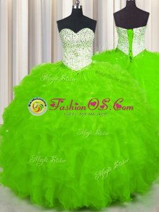 Tulle Lace Up Sweetheart Sleeveless Floor Length Sweet 16 Quinceanera Dress Beading and Ruffles