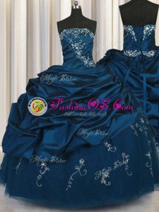 Chic Sleeveless Floor Length Beading and Appliques and Embroidery and Pick Ups Lace Up Quinceanera Gowns with Teal