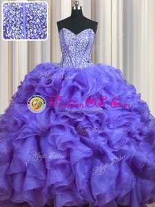 Best Bling-bling With Train Ball Gowns Sleeveless Lavender Ball Gown Prom Dress Brush Train Lace Up