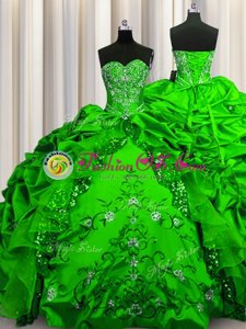 Custom Design Sequins Sweetheart Lace Up Beading and Embroidery and Ruffles and Pick Ups Quinceanera Dresses Sleeveless