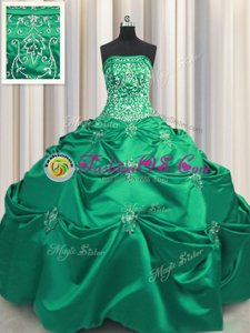 Customized Visible Boning Bling-bling Turquoise Ball Gowns Organza Sweetheart Sleeveless Beading and Ruffles With Train Lace Up Sweet 16 Dresses Brush Train