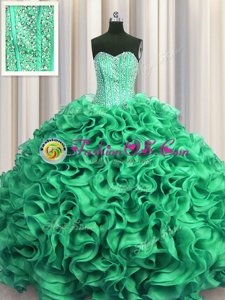 Visible Boning Ball Gowns 15th Birthday Dress Turquoise Sweetheart Organza Sleeveless Floor Length Lace Up
