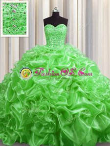 Pick Ups Court Train Ball Gowns Ball Gown Prom Dress Sweetheart Organza Sleeveless With Train Lace Up