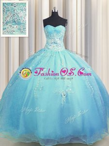 Discount Zipper Up Organza Sweetheart Sleeveless Zipper Beading and Appliques Quinceanera Dress in Baby Blue and Light Blue