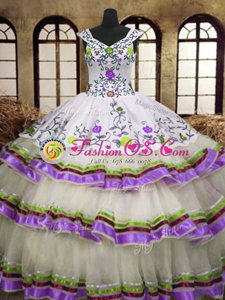 Organza Sleeveless Floor Length Quinceanera Dress and Embroidery and Ruffled Layers