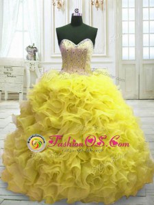 Glorious Sleeveless Sweep Train Beading and Ruffles Lace Up Quinceanera Gown