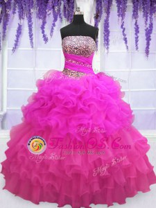 Multi-color Organza Lace Up Quinceanera Gown Sleeveless Floor Length Beading and Ruffled Layers and Pick Ups