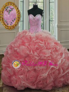 Three Piece Scoop Sleeveless With Train Beading and Lace and Ruffles Zipper Quinceanera Dresses with Lilac Brush Train