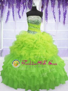 Sleeveless Lace Up Floor Length Beading and Ruffled Layers and Pick Ups Sweet 16 Dresses