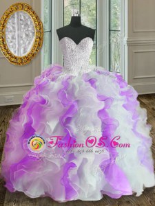 Organza Sleeveless Floor Length Quince Ball Gowns and Beading and Ruffles