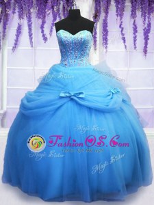 Blue Quince Ball Gowns Military Ball and Sweet 16 and Quinceanera and For with Beading and Bowknot Sweetheart Sleeveless Lace Up