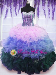 Trendy Ruffled Ball Gowns Quinceanera Dress Multi-color Sweetheart Organza Sleeveless Floor Length Lace Up