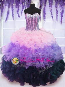 Unique Ruffled Floor Length Multi-color Sweet 16 Dresses Sweetheart Sleeveless Lace Up