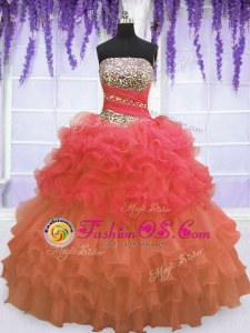 Floor Length Multi-color Vestidos de Quinceanera Organza Sleeveless Beading and Ruffled Layers and Pick Ups