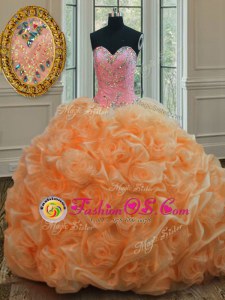 Free and Easy Orange Sleeveless Beading Floor Length Sweet 16 Dress
