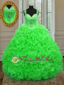 Adorable Ball Gowns Straps Sleeveless Organza Floor Length Zipper Beading and Ruffles Vestidos de Quinceanera