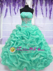 Turquoise Quinceanera Gowns Military Ball and Sweet 16 and Quinceanera and For with Beading Strapless Sleeveless Lace Up