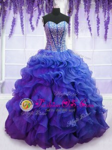 Best Royal Blue Sweetheart Lace Up Beading and Ruffles Quince Ball Gowns Sleeveless