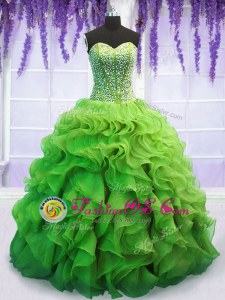 Custom Fit Lace Up Sweet 16 Quinceanera Dress Beading and Ruffles Sleeveless Floor Length